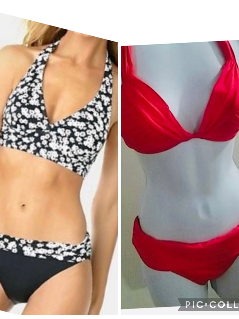 Swim Bundle - Floral Black (M) & Red Halter Bikini (S) Sets